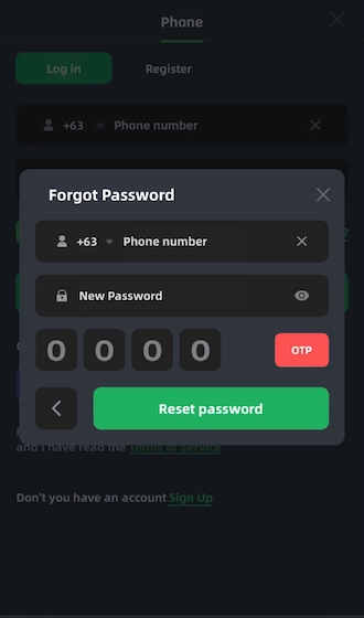 Step 2: Provide information to recreate a new password.